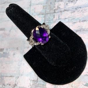 NIB 925 Faceted Amethyst Ring w/ White Simulated Diamonds Sz 6.75